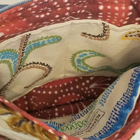 Purse Handbag Pouch Messenger Vintage Upholstery Velvet Blue Floral Crossbody - Picture 4 of 10